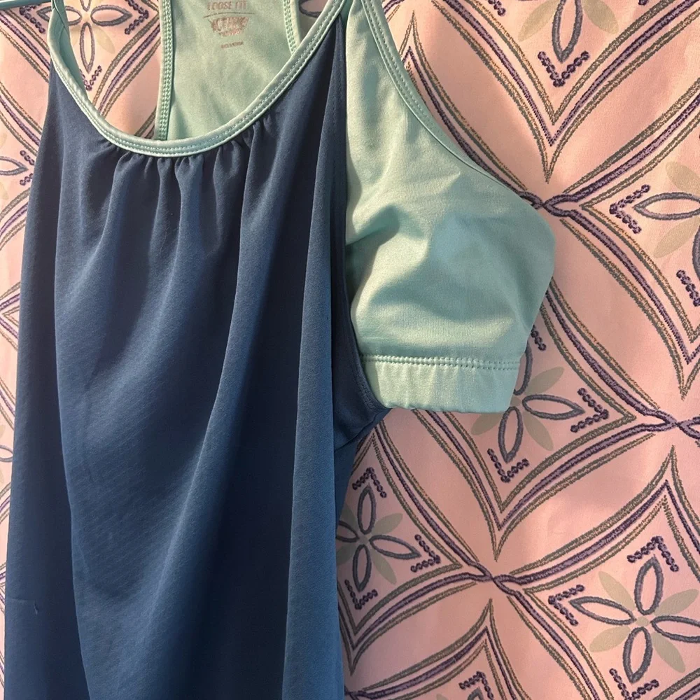 ACTIVE Teal Activewear Top with Under Cropped Tank Underneath/Ballooned Waist - Picture 8 of 8